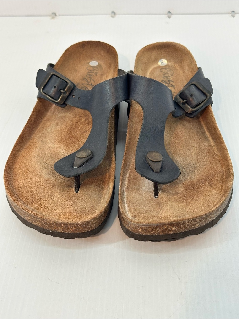Biostep Women's Leather Thong Sandals Sz 9 Cork‎ Adjustable Buckle Made In Spain